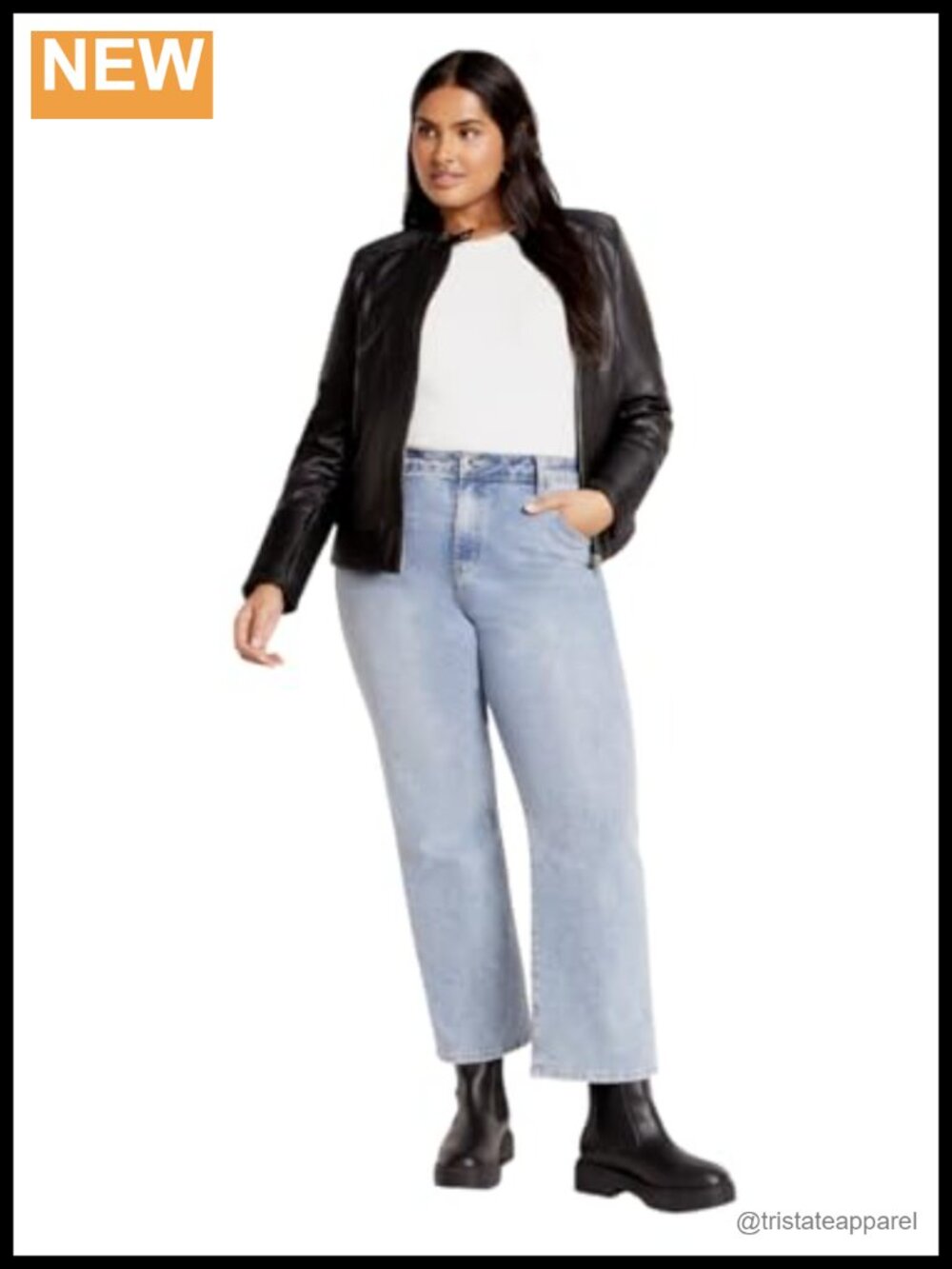 Plus Size Ribbed Biker Jacket PU Faux Leather